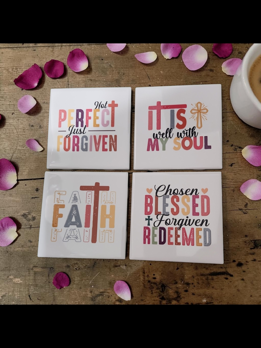 Inspirational Ceramic Coaster Set - Faith & Forgiveness